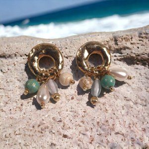 Beaded Gold Tone Beach Core Boho Vintage Earrings Women Jewelry Costume Fashion